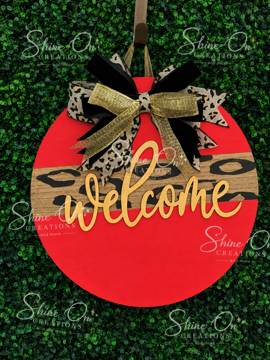 Red Leopard Print Welcome Door Hanger